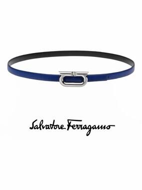 Salvatore Ferragamo Gancio Ellipse Skinny Leather Belt Size 80/32"